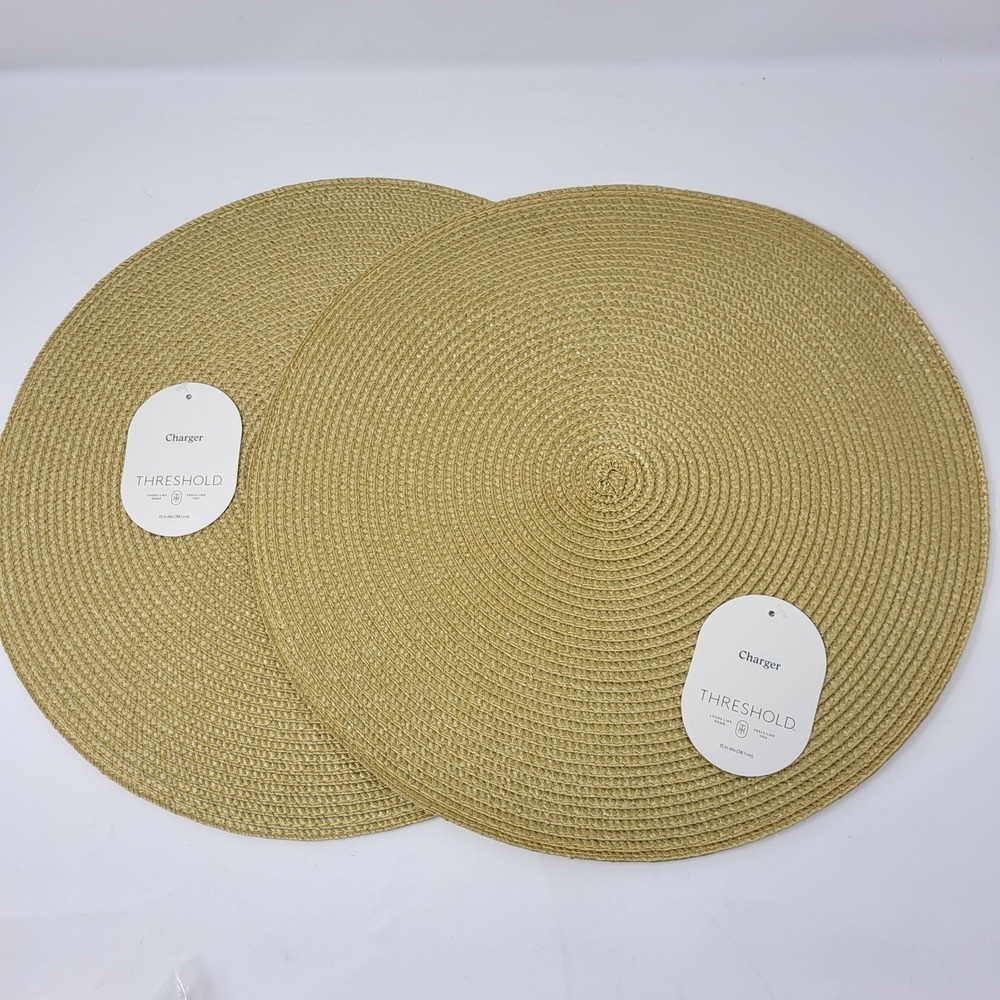 2 15" Threshold Round‎ Woven Placemats Chargers Table Dining Beige Natural